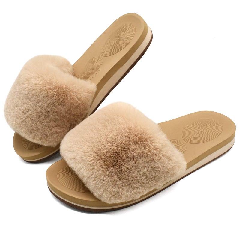COFACE Womens Slippers with Arch Support Comfy Open Toe Fuzzy Woman House Shoes Size 6 Plantar Fasciitis Orthotic Slippers-for-Women Indoor - Image 3